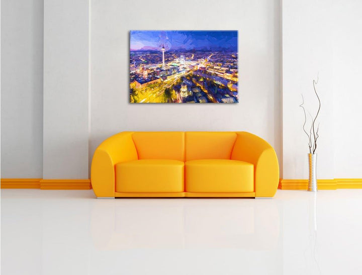 Pixxprint Berlin City Panorama Kunst / 100x70cm Leinwandbild bespannt auf Holzrahmen/Wandbild Kunstd