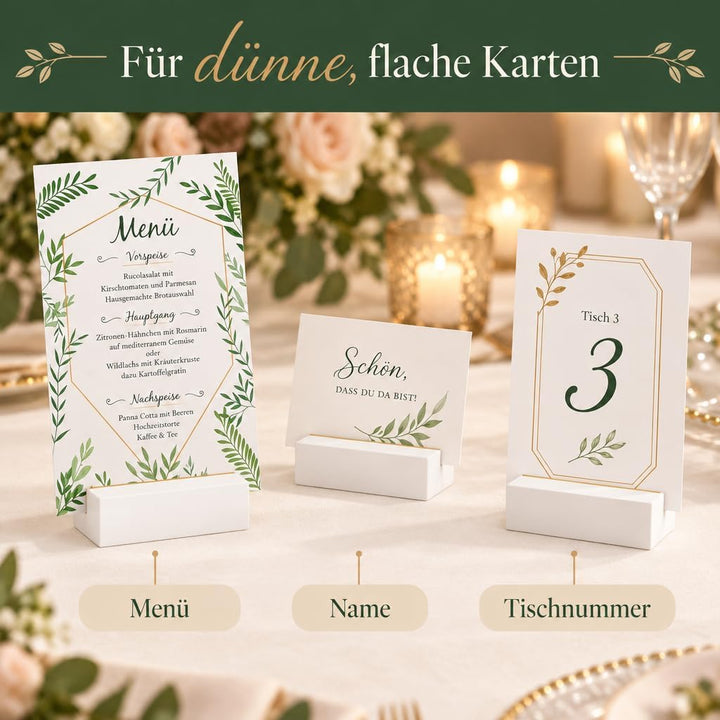 MIJOMA 24 Stück Set Kartenhalter Tischkartenhalter Menükartenhalter aus Holz weiss - ideal für die H