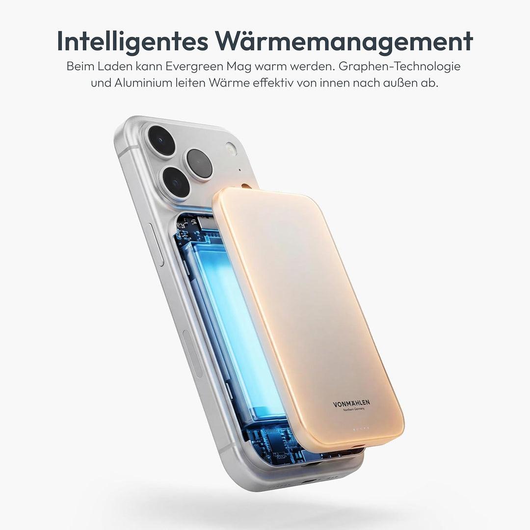 VONMÄHLEN Evergreen Mag - Wireless Powerbank kompatibel mit MagSafe - Tragbares Ladegerät mit 3000mA