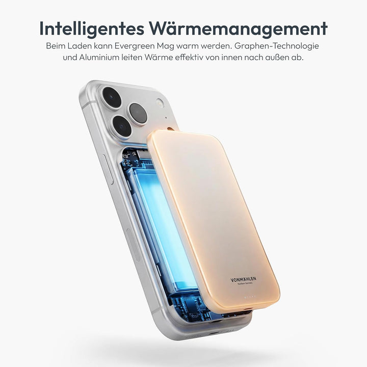 VONMÄHLEN Evergreen Mag - Wireless Powerbank kompatibel mit MagSafe - Tragbares Ladegerät mit 3000mA