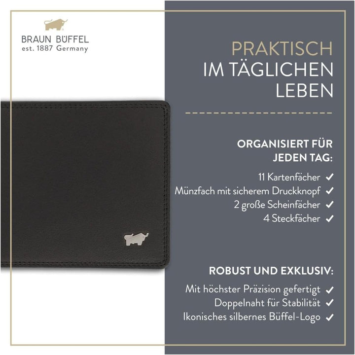 BRAUN BÜFFEL Herren Geldbörse aus echtem Leder Golf 2.0 - Portemonnaie für Männer - 11 Kartenfächer