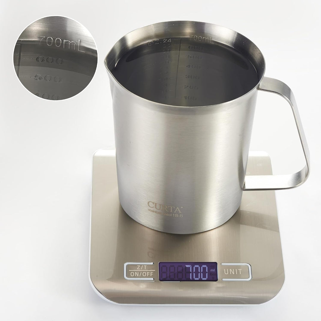 CURTA auf Edelstahl Messbecher, 700 ml Messbecher, Milchaufschäumbecher, Arten von Markierungen, ein
