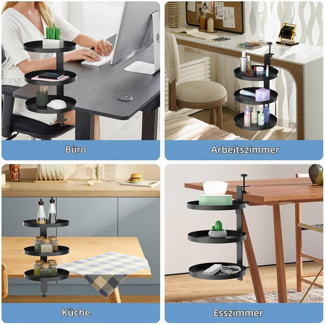 3 Stufen Clamp-On Schreibtisch Regalaufsatz mit Verstellbarem Ablagefach 360 Drehbar Unter Schreibti