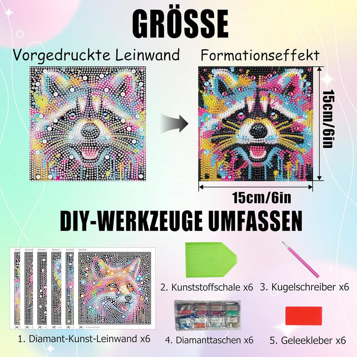 Yunruily 6er Set Diamond Painting Kinder - Funny Tiere Diamant Painting Kinder,Diamond Painting Kind
