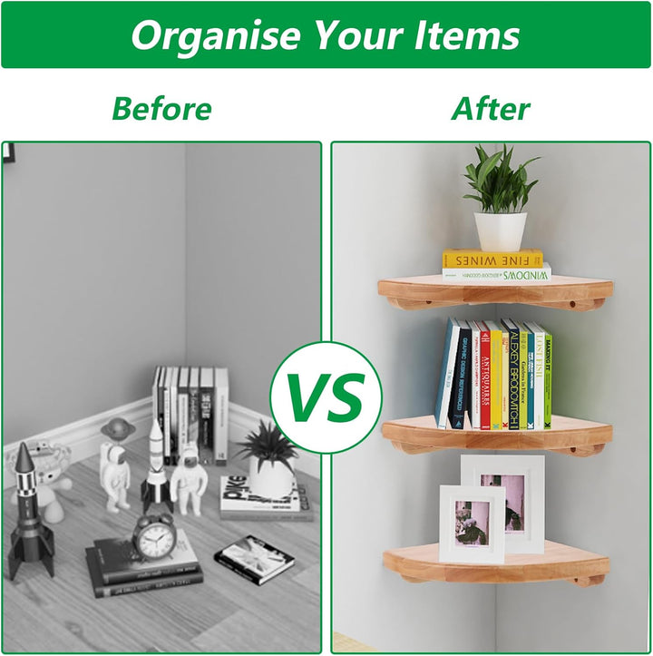 2 Stück Eckregal Hängend Holz, 18 cm Wandregal Ecke, Eckregal Wand für Schlafzimmer, Badezimmer und