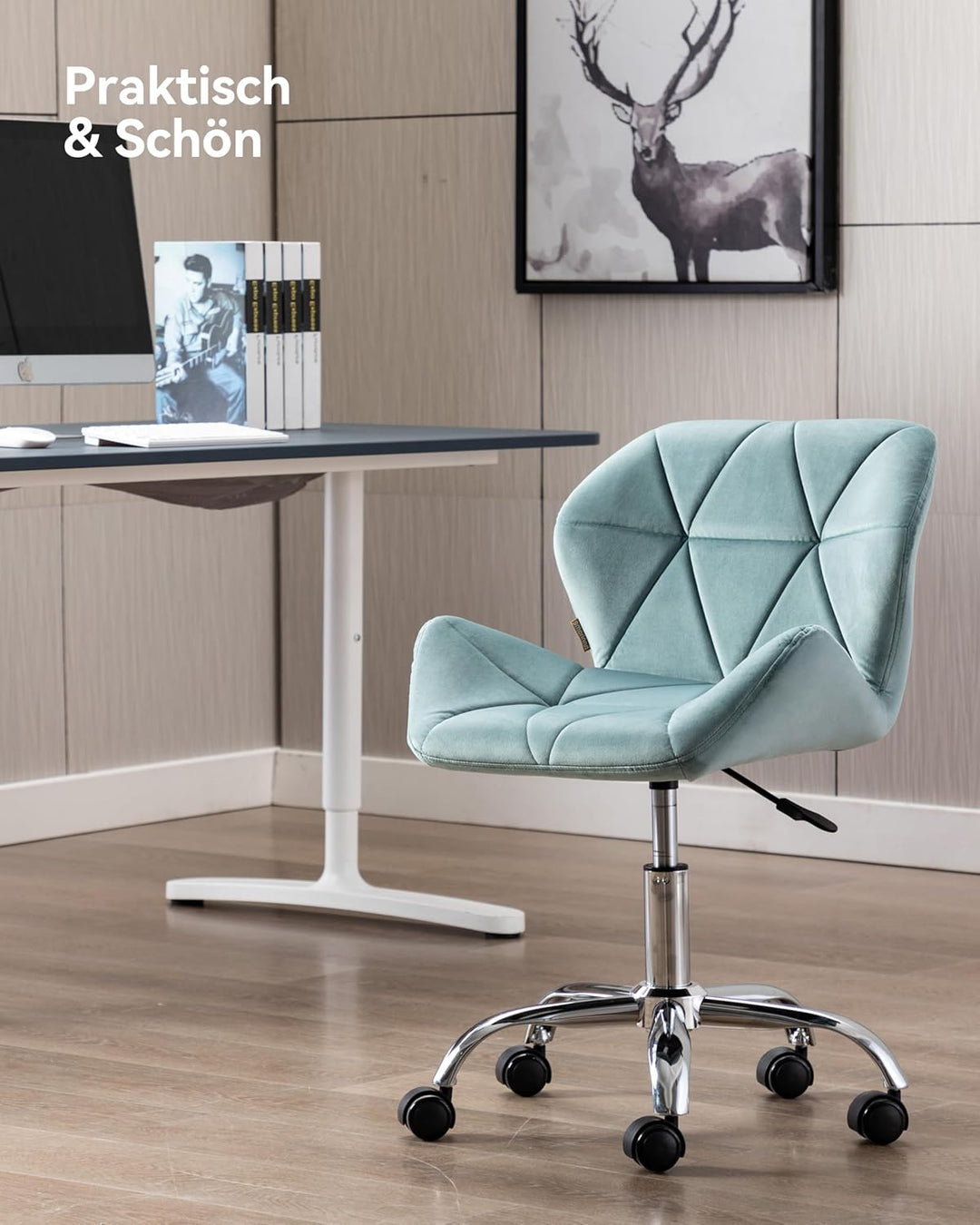 HNNHOME Eris Schreibtischstuhl, moderner, gepolsterter Samt, Drehstuhl, aus Stoff, höhenverstellbar