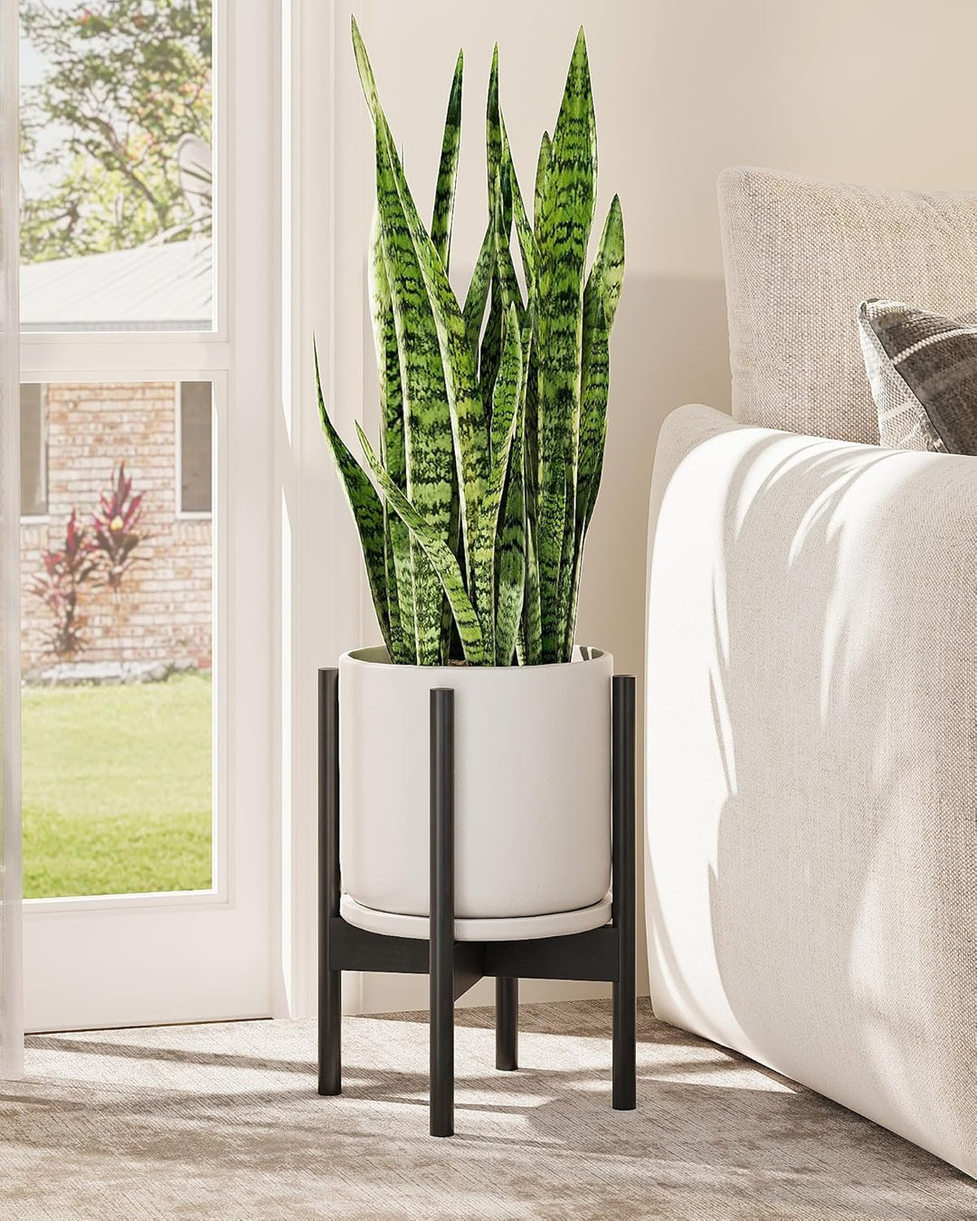 Bamworld Bambus Blumenhalter, Verstellbarer Topfständer Schwarz, Wetterfester Blumenhocker für Haus