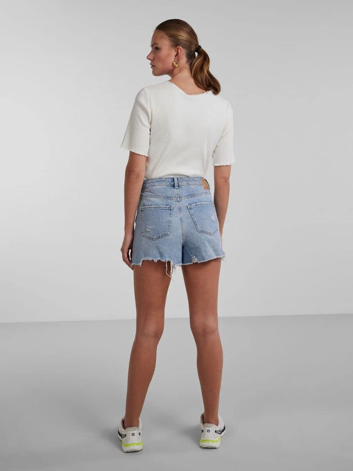 PIECES Damen Pctulla Hw Lb-ba Noos Jeans-Shorts M Light Blue Denim, M Light Blue Denim