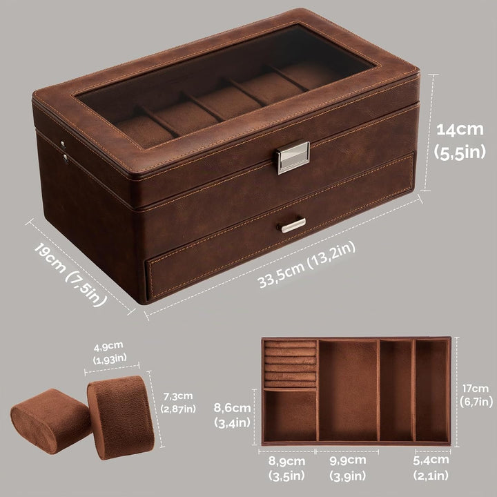 ProCase 12 Slot Uhrenbox für Herren，Uhrenkasten mit Schublade, Men’s Watch Box, Uhrenaufbewahrung Uh