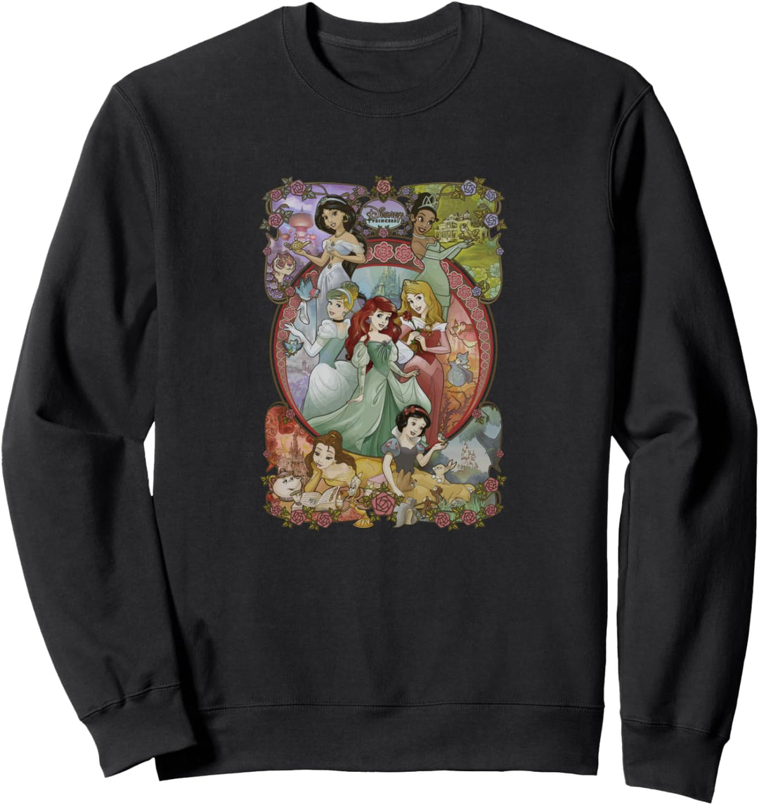 Disney Princess Group Shot Stained Glass Background Sweatshirt