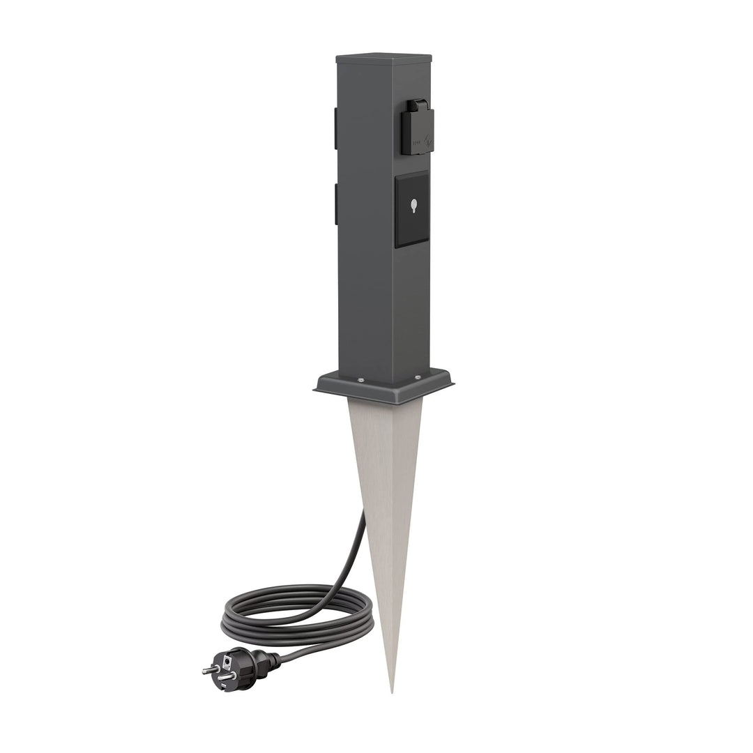 ledscom.de Garten-Steckdosen-Säule Polly mit Erdspiess und 2m Kabel für aussen, IP44, 3-Fach, Smart