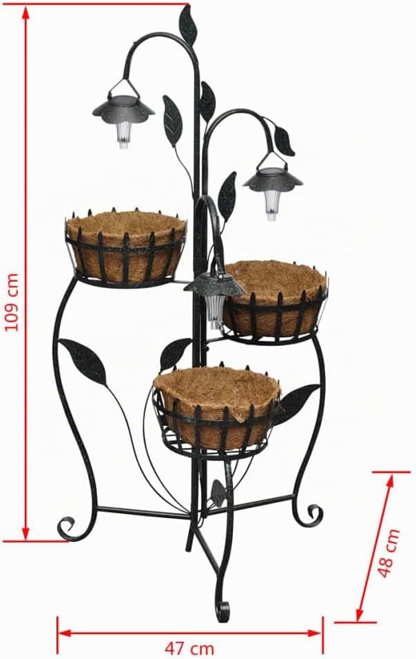 vidaXL Blumenampel Blumenständer Hängeampel Pflanzkörbe Solarleuchte Blumensäule Metall