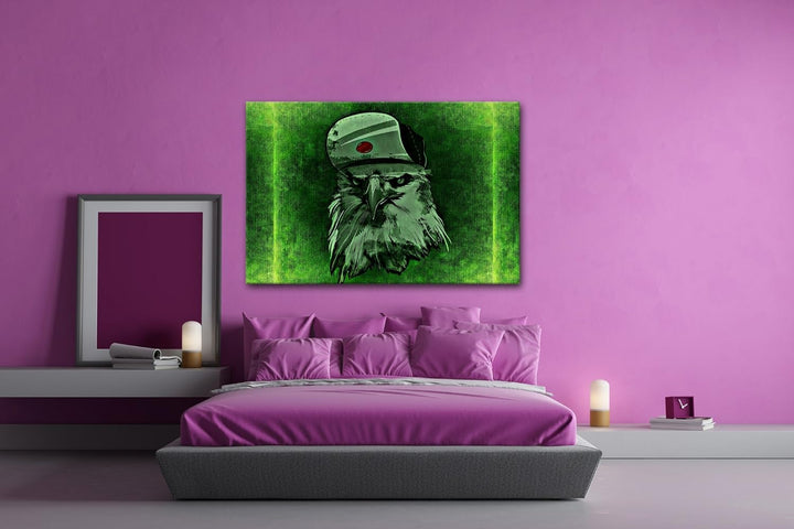 deyoli grimmiger Adler mit einer Baseballkappe Format: 80x60 als Leinwandbild, Motiv fertig gerahmt