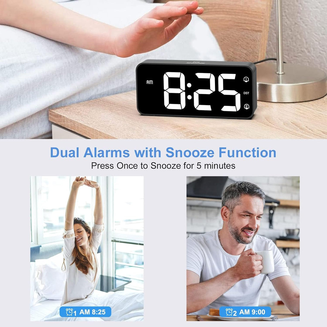LATEC LED Digitaler Wecker mit 2 Alarme Snooze, Digital Uhr mit USB-Ladeanschluss, 0–100% Helligkeit