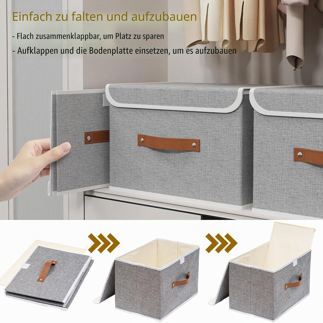 Yawinhe 3 Stück Aufbewahrungsbox mit Deckel, Faltbare Stoffboxen, Waschbare, für Schlafzimmer, Kleid