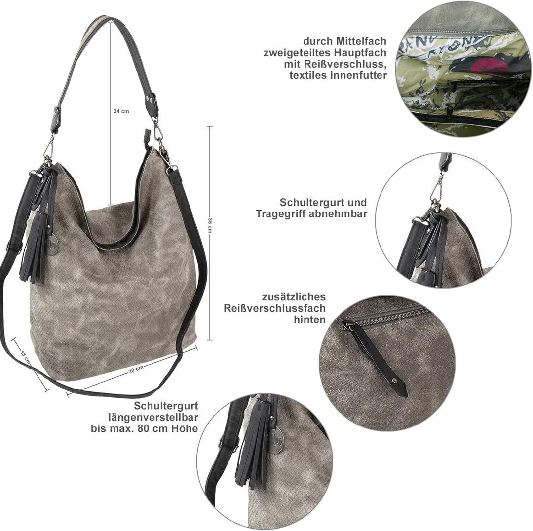 Jennifer Jones Modische Schultertasche Umhängetasche Grosser Shopper (Grau), Grau