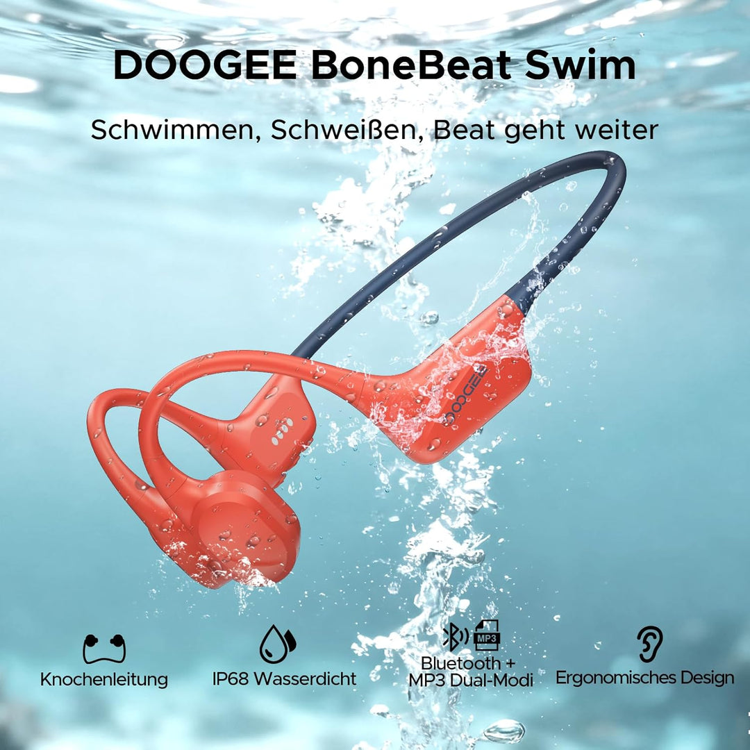 DOOGEE Knochenschall Kopfhörer, IP68 Wasserdicht Schwimmen Kopfhörer, Bluetooth 5.4 Sportkopfhörer,