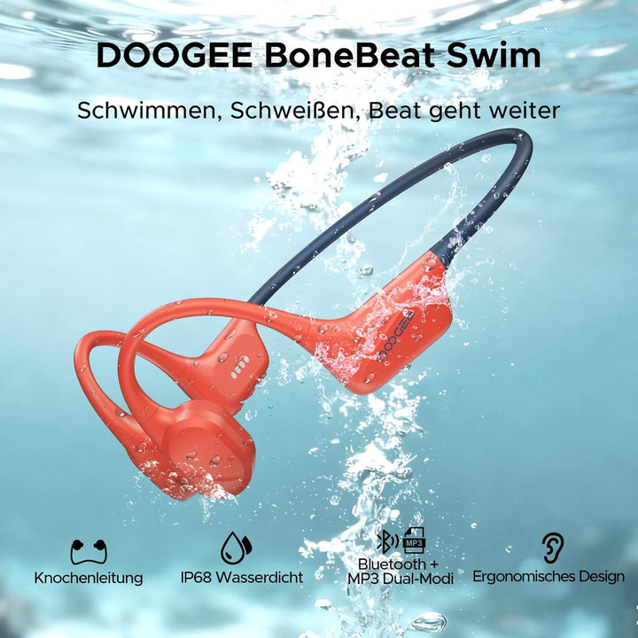 DOOGEE Knochenschall Kopfhörer, IP68 Wasserdicht Schwimmen Kopfhörer, Bluetooth 5.4 Sportkopfhörer,
