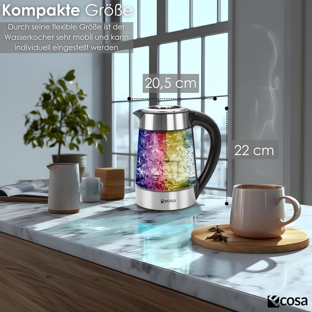 Ecosa® Glas Wasserkocher mit Teesieb und Temperatureinstellung Edelstahl – Teekocher Glas Edelstahl