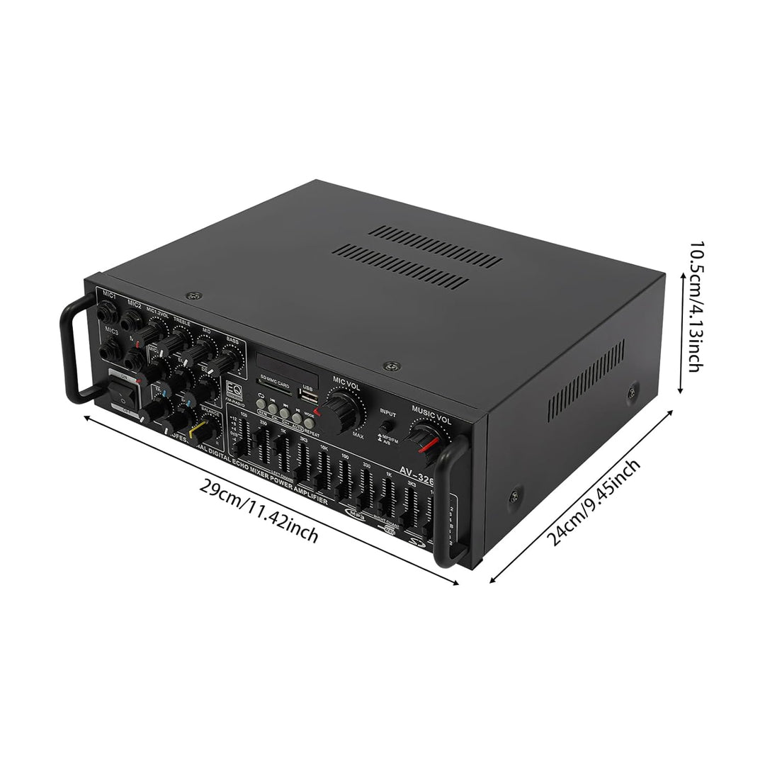 Bluetooth Audio Verstärker 2 x 200W, HiFi Stereo Leistungsverstärker mit USB/SD/MIC Eingang & FM Rad
