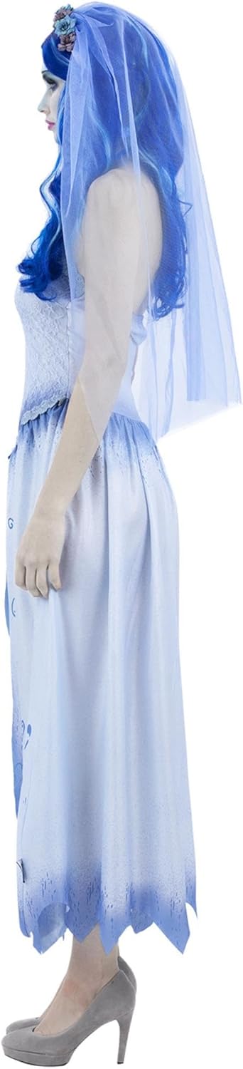 Smiffys Corpse Bride Emily Kostüm für Erwachsene, Kleid und Stirnband mit Schleier, offiziell lizenz