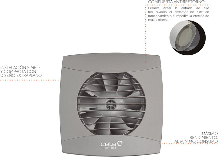Cata UC-10 Standard Turbine Ø 100 WC Bad-Lüfter 110 m³/h 26 dB (A) Decken Wandmontage (grau/Silber)