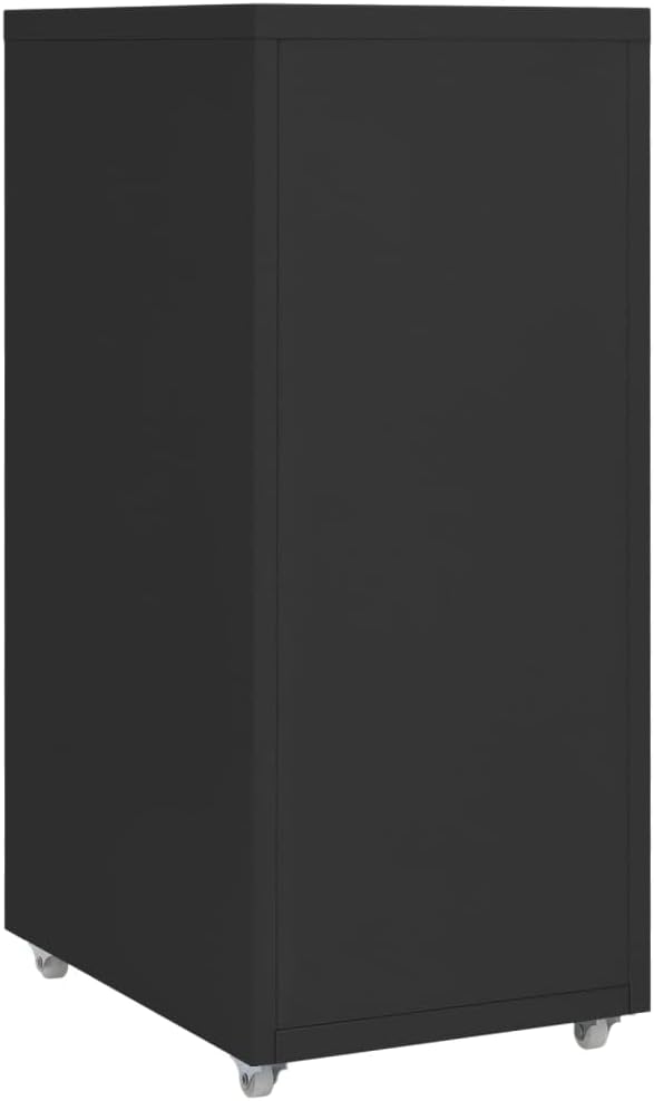 Aktenschrank mit Rollen Schwarz Metall 28x41x69 cm Büroschrank mit 6 Schubladen und Metallgriffen fü