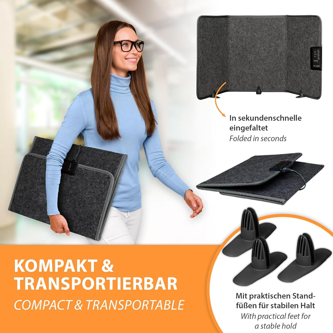 Mi-Heat Infrarot Schreibtischheizung 51x100cm Heizpaneel 165W Standheizung für Büro Schreibtisch Arb