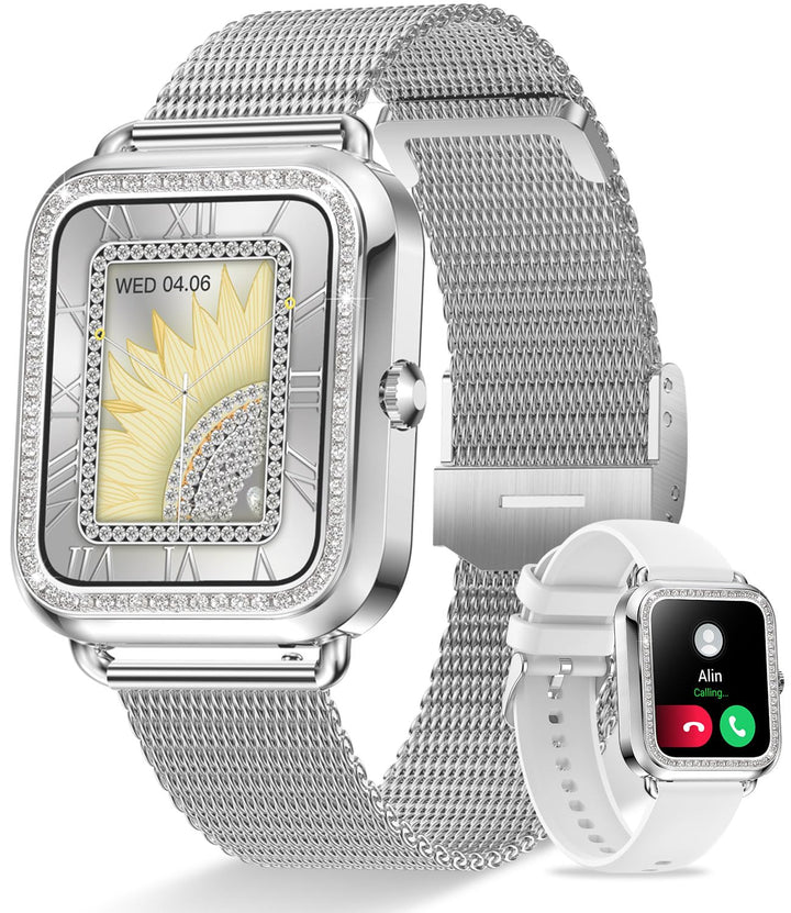 Erkwei Smartwatch Damen mit Bluetooth Anrufe 1.59" Zoll Touchscreen Fitness Tracker Schrittzähler He