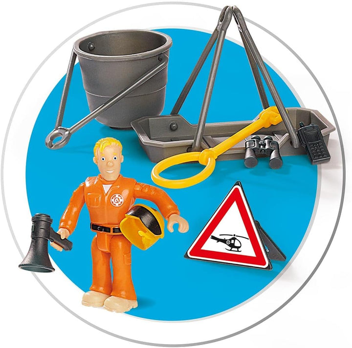 Simba 109252510 - Feuerwehrmann Sam Hubschrauber Wallaby mit Tom Figur, mit Originalsound, Blaulicht