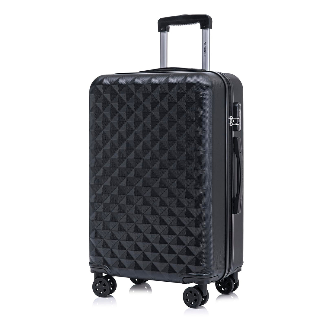 Koffer Suitcase L Schwarz, Trolley Reisekoffer, Rollkoffer Handgepäck mit 4 Rollen 360°, Hartschalen