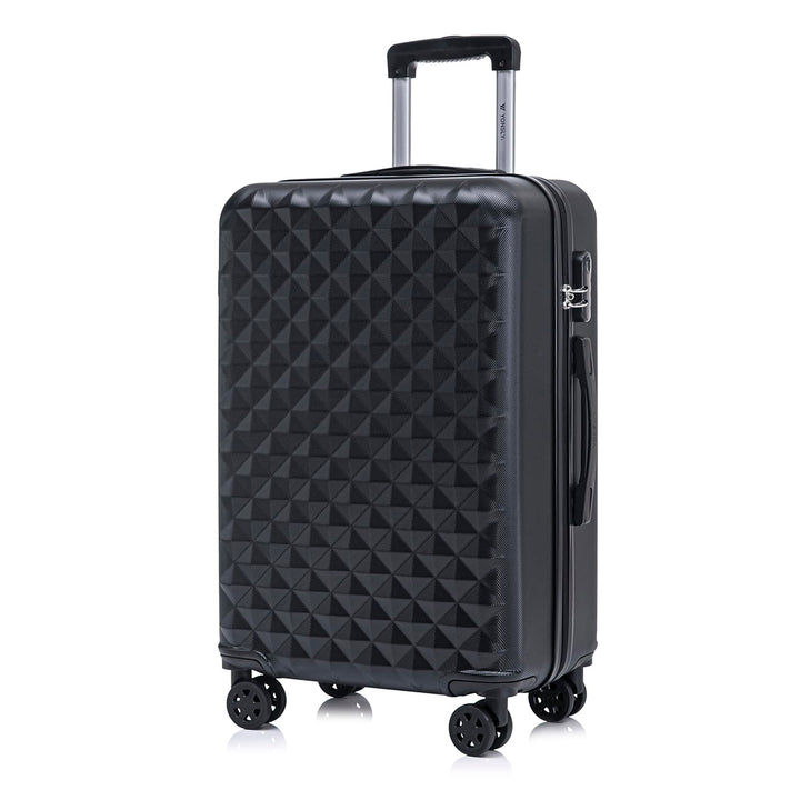 Koffer Suitcase L Schwarz, Trolley Reisekoffer, Rollkoffer Handgepäck mit 4 Rollen 360°, Hartschalen