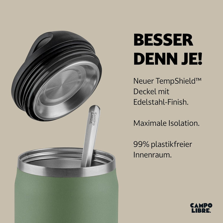 Campo Libre.® Lotta, Thermobehälter für Essen, Edelstahl Thermobecher Essen mit Löffel, Warmhaltebeh