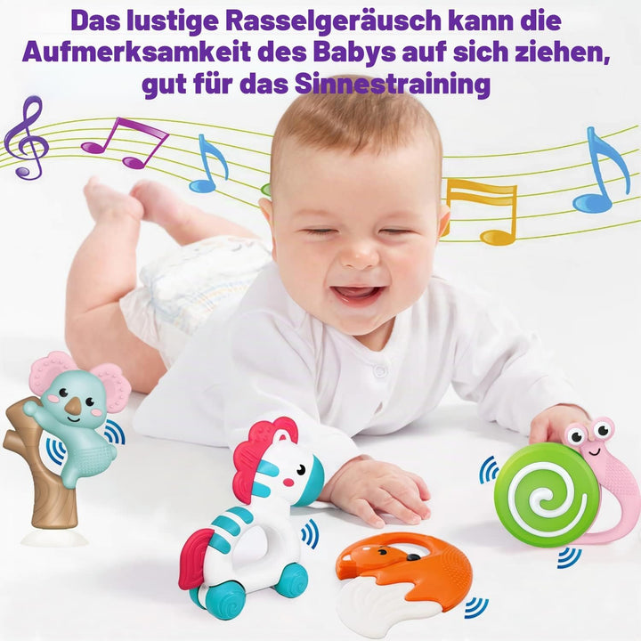 fiouni Rassel-Beissring-Set Babyspielzeug Greifspielzeug Baby ab 0 3 6 9 12 Monate für Jungen Mädche
