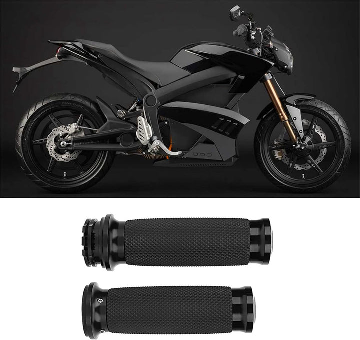 1 Paar Universal Motorrad 25mm Handgriff Aluminium + Gummi Anti-Rutsch-Lenkergriffabdeckung Schwarz,