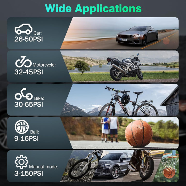 6000mAh Tragbare Elektronische Luftpumpe,150PSI Fahrradpumpe Elektrisch, Akku Kabelloser Tragbarer L
