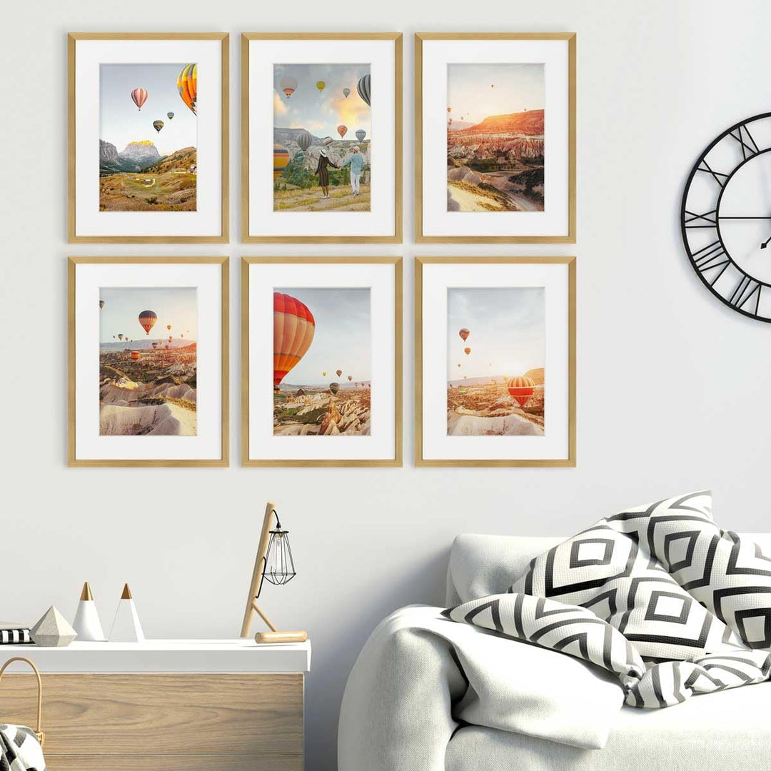 PHOTOLINI Bilderrahmen 30x40 Holz MDF Gold, 6er Set Bilderrahmen 40x30 cm mit Passepartout, bruchsic