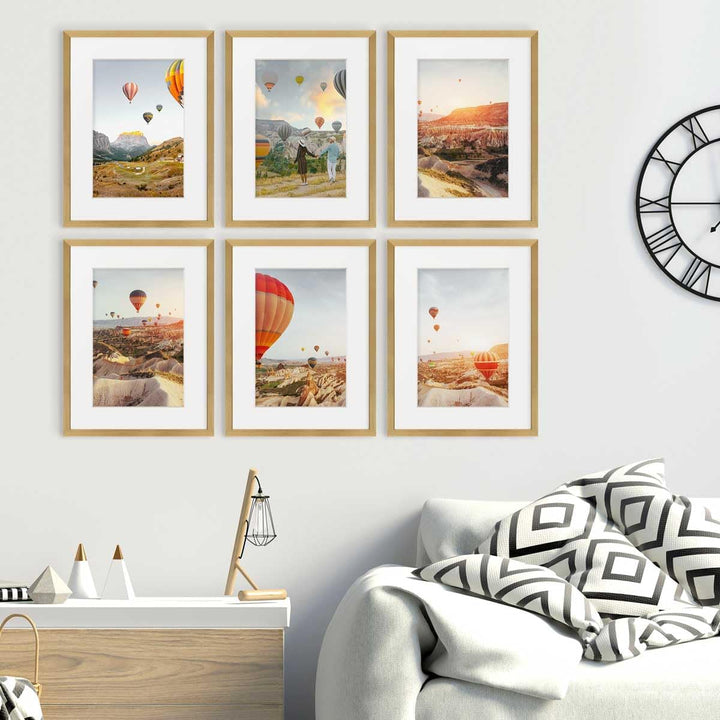 PHOTOLINI Bilderrahmen 30x40 Holz MDF Gold, 6er Set Bilderrahmen 40x30 cm mit Passepartout, bruchsic