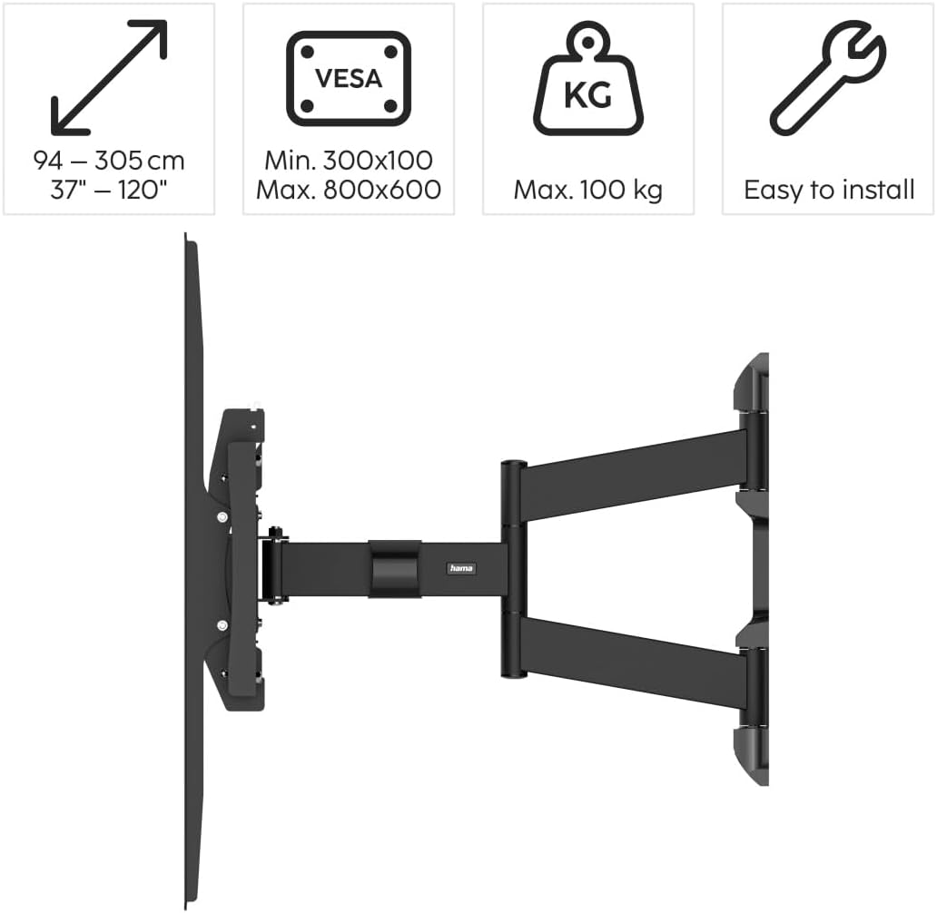 Hama TV Wandhalterung schwenkbar, neigbar, ausziehbar (TV Wandhalterung 120 Zoll, VESA 300x100 bis V