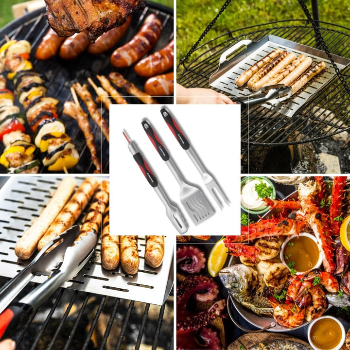 Grillbesteck-Set, 3-teilig, Grillwerkzeuge, BBQ Besteckset, Grillzubehör Set KLAUSBERG KB-7899