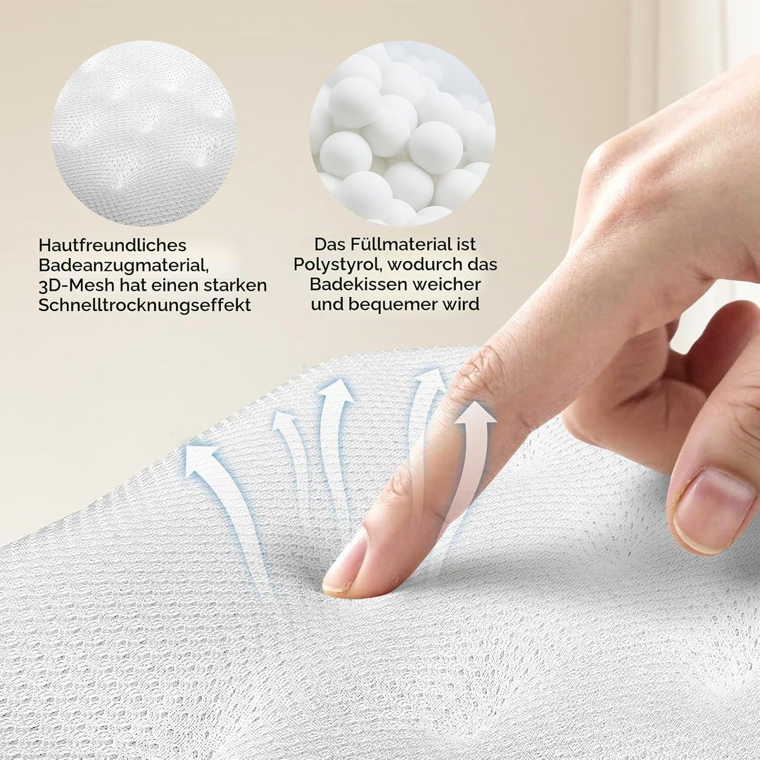 Badewannenkissen mit EXTRA Lendenkissen · 144 Saugnäpfe (12x mehr Halt!) · 4D Weiches Badekissen Set