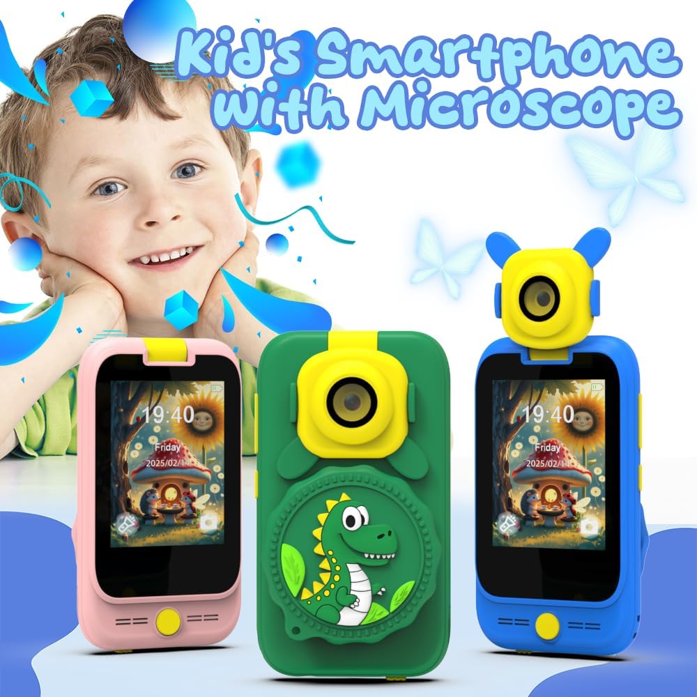 Kids 2-in-1 Camera &amp; Microscope Toy,200X Magnification Microscope,Flip Photo Lens for Kids Camera,2.