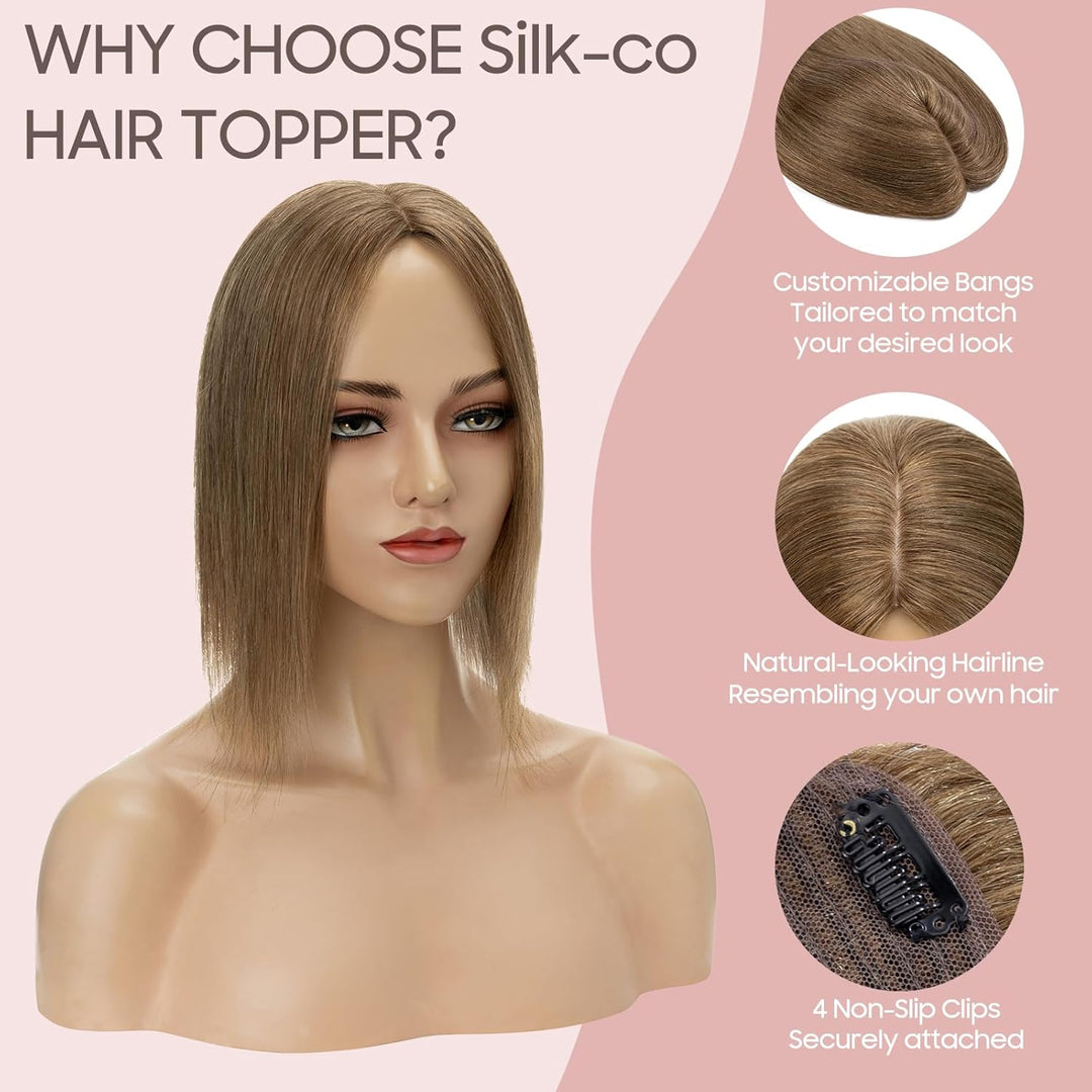 Silk-co Haarteile Echthaar, 10x12cm Haartopper Clip in Extensions Echthaar Topper Haarverlängerung,
