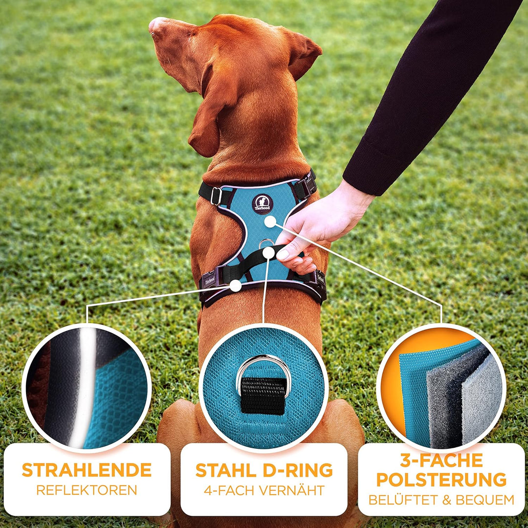 Tierhood - Hundegeschirr für kleine, mittel und grosse Hunde - [INKL. HALSCLIP] - Geschirr Hund - Si