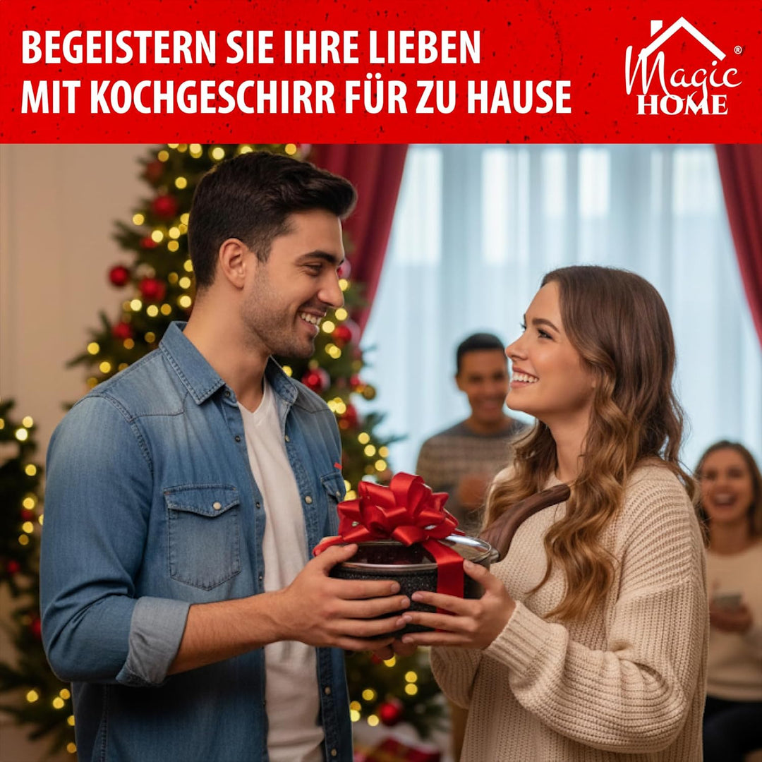 MAGIC HOME Stielkasserolle 16 cm INDUKTION | Marmor Antihaft Kasserolle mit Deckel | Kleiner Topf |