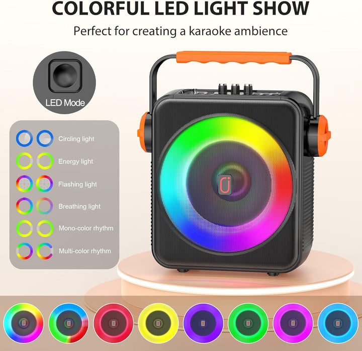 Karaoke Maschine mit 2 drahtlosen Mikrofones, Tragbaren Bluetooth 5.3 Karaoke Anlage Lautsprecher mi
