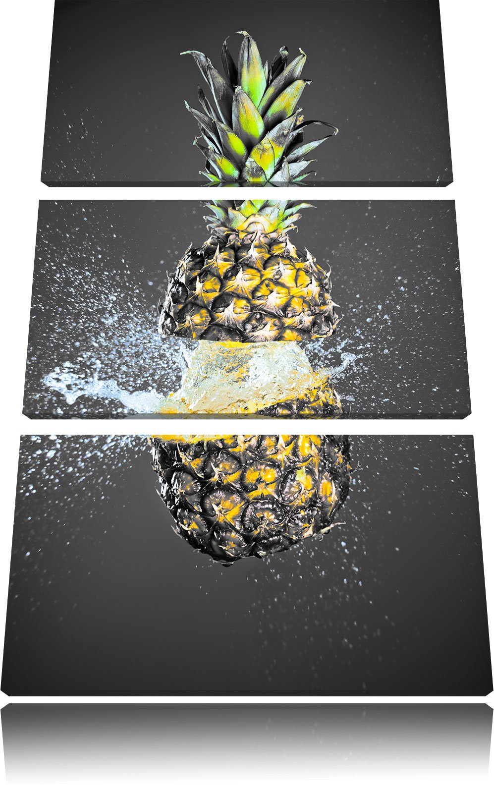 Pixxprint Ananas mit Wasser bespritzt als Leinwandbild/Grösse: 3 Teilig (120x80 cm) cm/Wandbild/Kuns