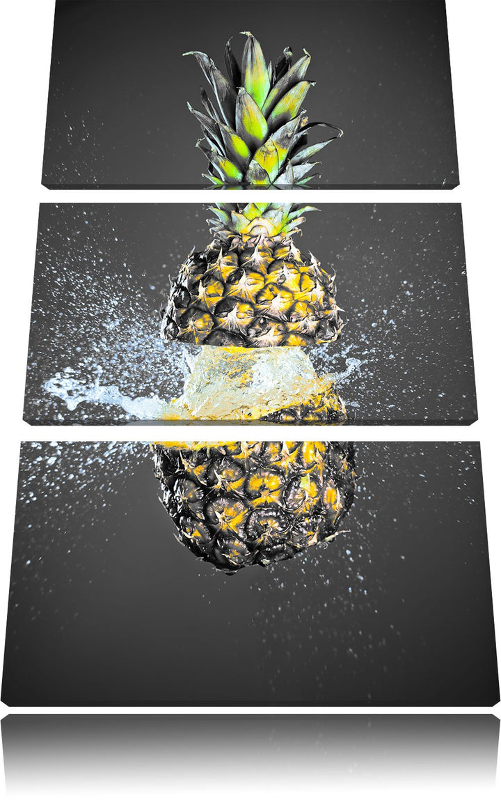Pixxprint Ananas mit Wasser bespritzt als Leinwandbild/Grösse: 3 Teilig (120x80 cm) cm/Wandbild/Kuns