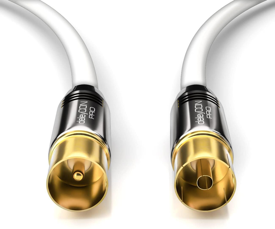 deleyCON 12,5m TV Antennenkabel Koaxialkabel TV Kabel HDTV FULL HD - TV-Stecker zu TV-Buchse - Metal