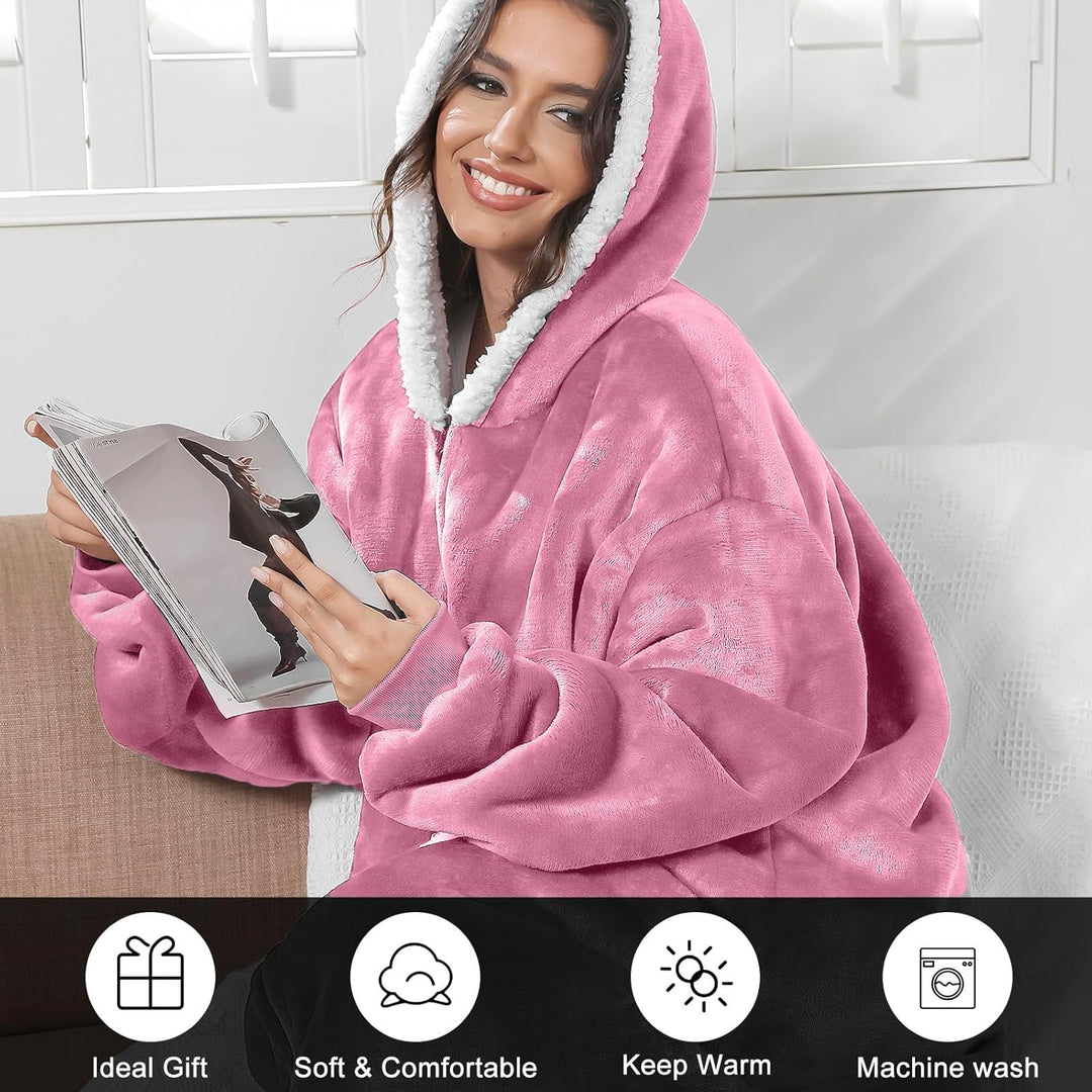 FEELJAM Decke mit Ärmeln und Kapuze, Kuscheldecke Hoodiedecken mit Reissverschluss und Taschen 120 R